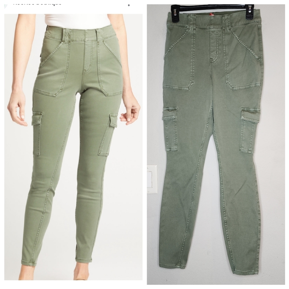 Spanx Stretch Twill Ankle Cargo Pullon Pant Soft Sage Green Size Medium